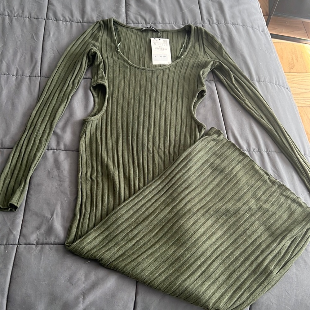 olive green sweater dress with side cut outs